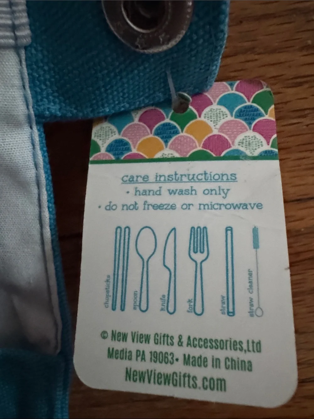Bamboo Utensil Travel Set in cloth, Teal case NWT #4